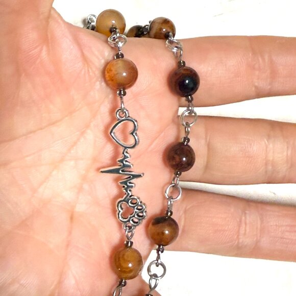 Genuine Earthy Carnelian Agate Short Necklace, Gemstone & Paw Print Heart Beat - Picture 15 of 15